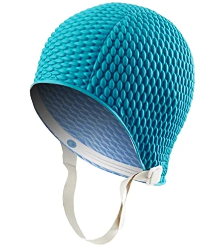 Sporti Bubble Swim Cap with Secure Chin Strap Premium Silicone Water-Resistant Headgear (Teal, One Size) 7i1pr