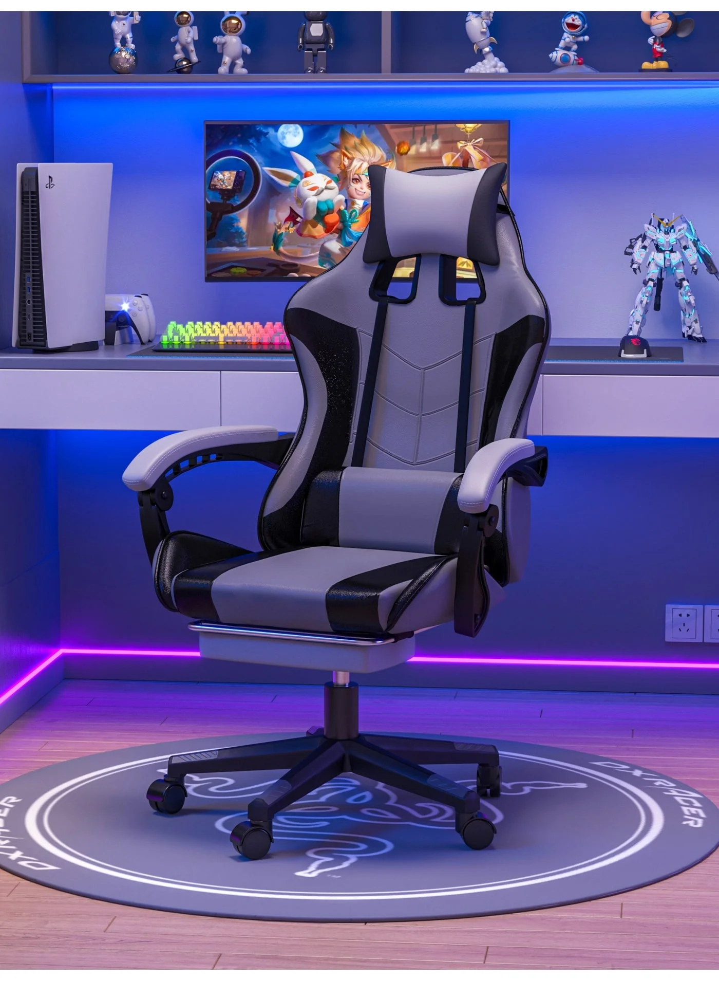 SHEIDLIN Ergonomic Gaming Chair with Footrest, 135¡ã Reclining Office Chair, Lumbar Support, Premium PU Leather (Black, Standard Size) lu7a3