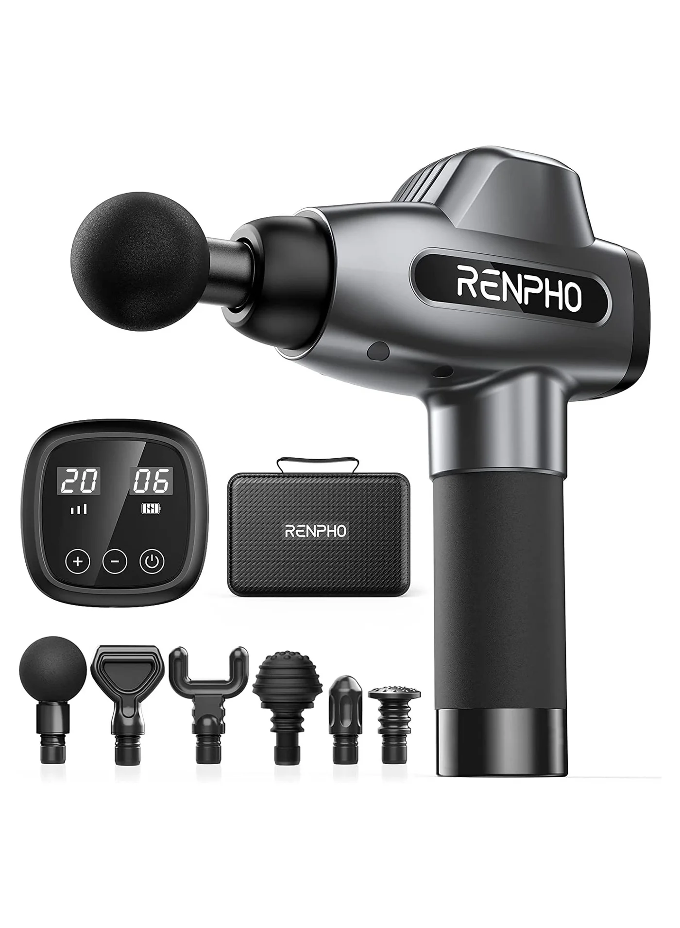 Professional Percussion Deep Tissue Massage Gun with 6 Heads and 20 Speed Settings (Portable Carrying Case, Black) 5du0h