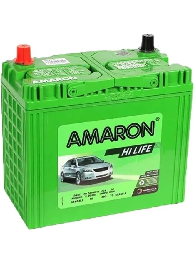 Amaron Automotive Battery 46B24LS NS60LS (12V 45Ah) High-Performance Maintenance-Free Lead-Acid Battery for Passenger Vehicles htqom