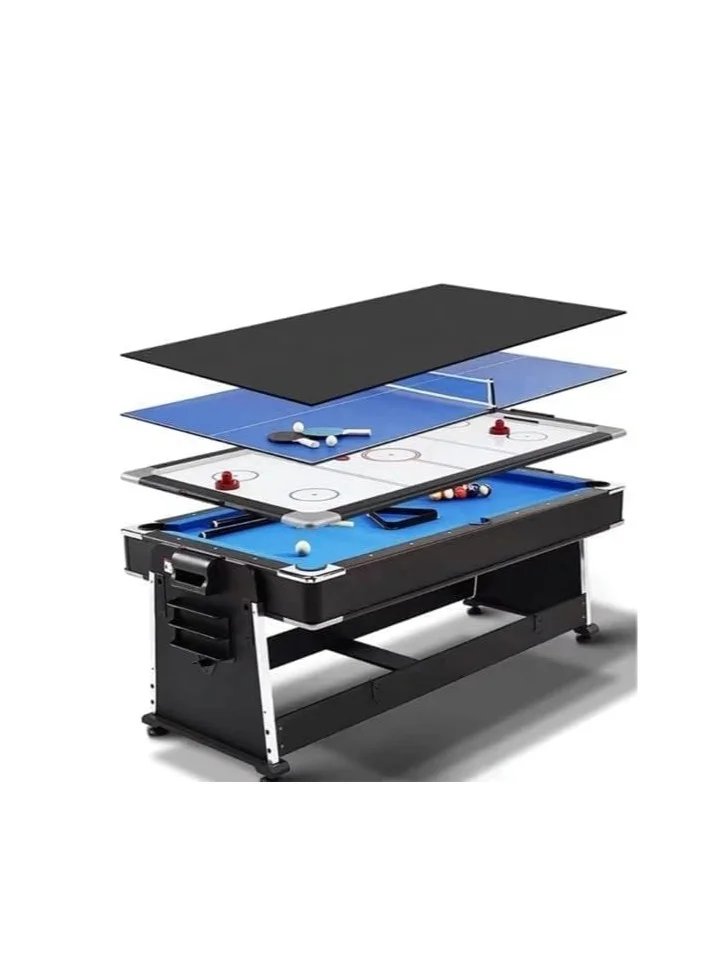 Cool Baby Style 4-in-1 Multi-Game Table Set Convertible Pool Dining Air Hockey Table Tennis (Black) knojn