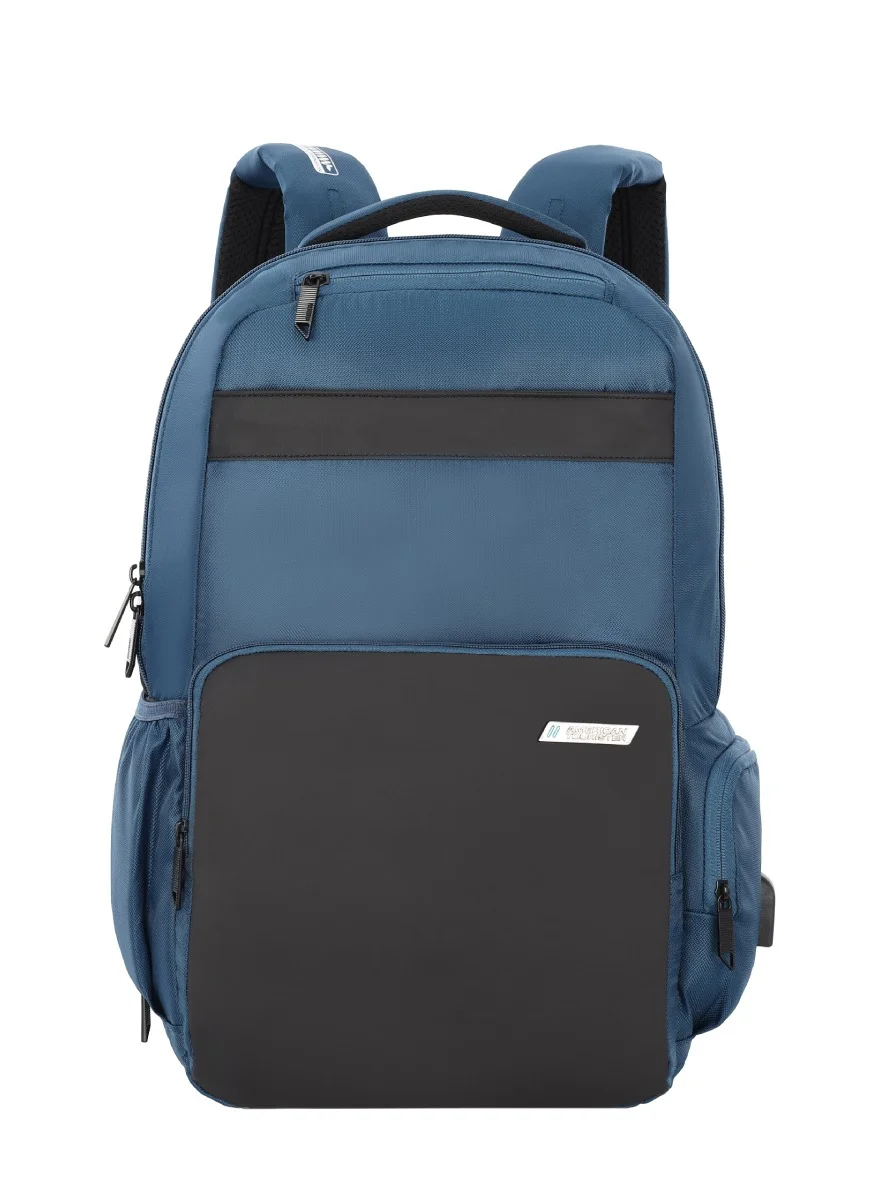 American Tourister Segno 2.0 Expandable Laptop Backpack, Premium Polyester, Ergonomic Design with USB Port (Navy, Fits 15.6-inch Laptop) e43fq