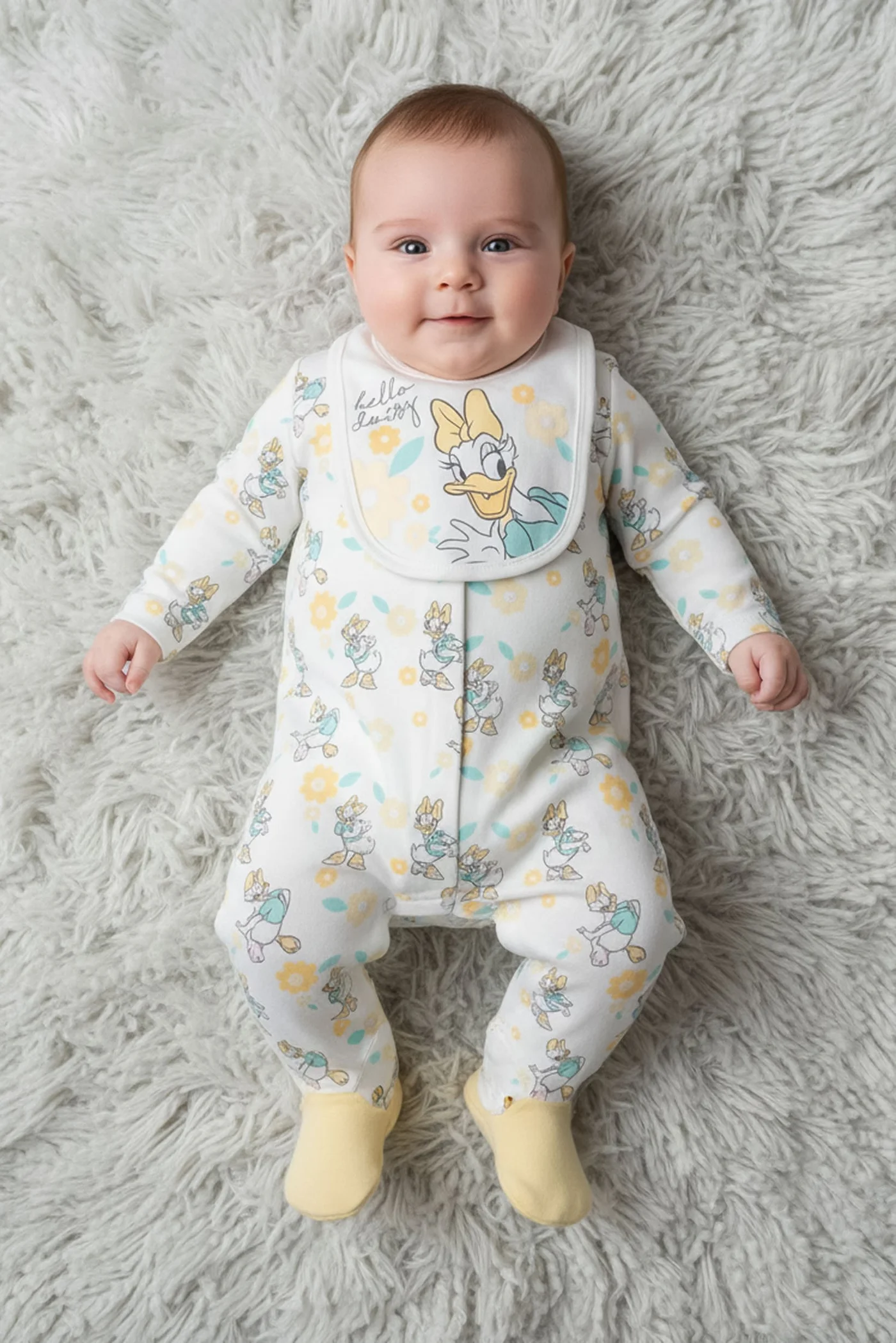 Premium Graphic Print Long Sleeve Romper and Bib Set for Toddler Girls (3-Piece Set, Multicolor) 0ek0c
