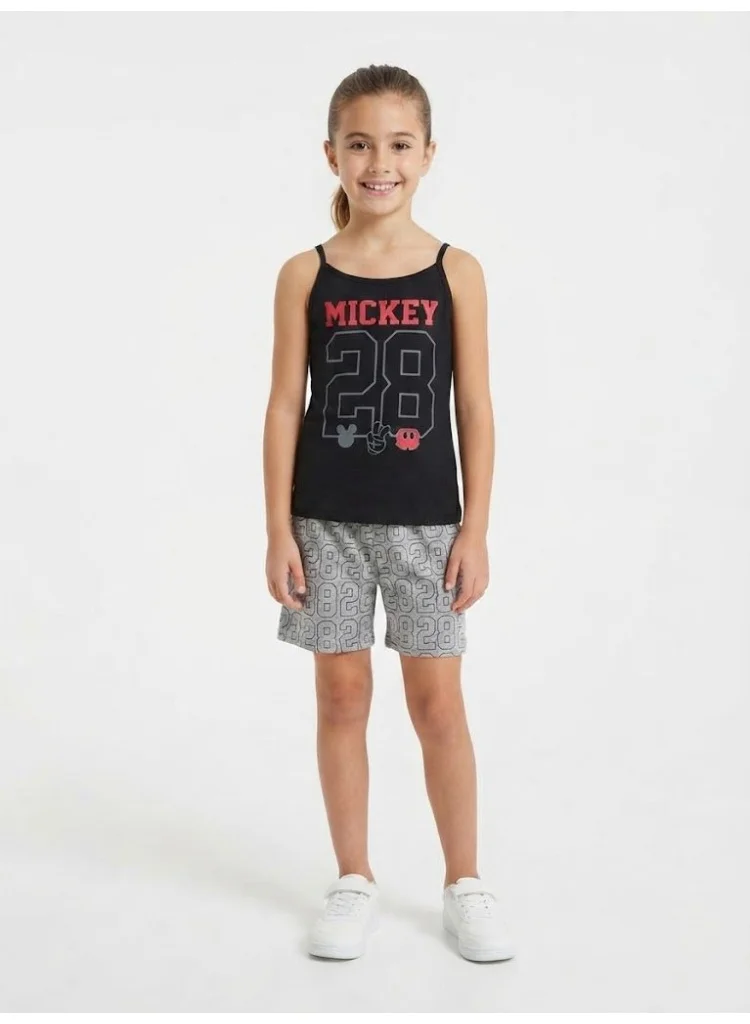 Kids Cartoon Character Print Camisole and Shorts Set Premium Cotton Summer Outfit (Black/Grey, 120cm) v5vug