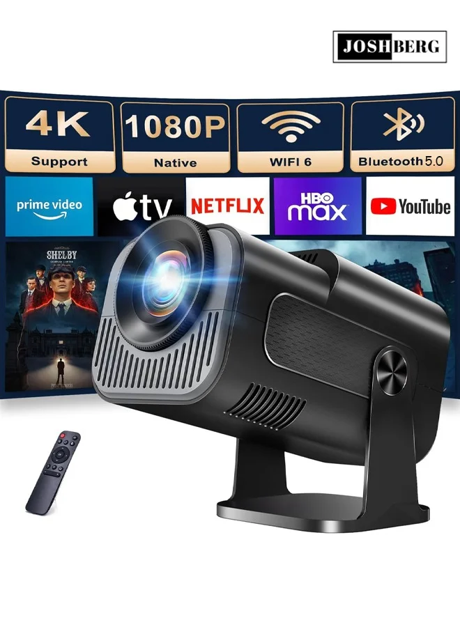 Joshberg Smart Portable Projector 1080P Full HD 4K Support with 180¡ã Rotation WiFi 6 Bluetooth 5.0 Auto Keystone Correction (Black) nhi7h