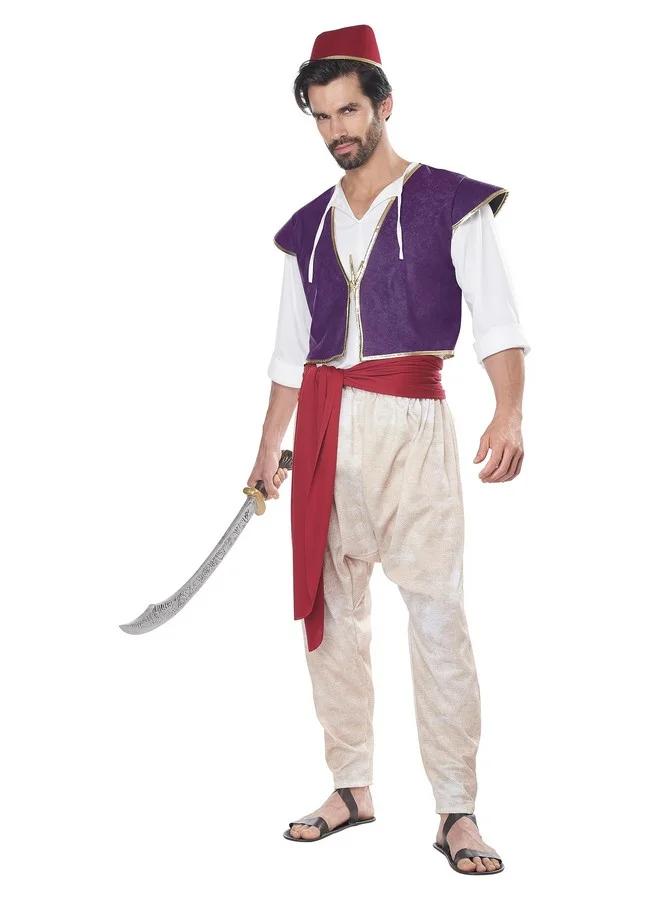 Arabian Folk Hero Costume for Men Premium Polyester Outfit (Purple/White, Small/Medium) x439c