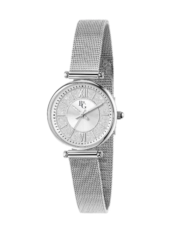 B&G Women's Analog Round Dial Watch with Silver Metal Band (28mm) kj5n6