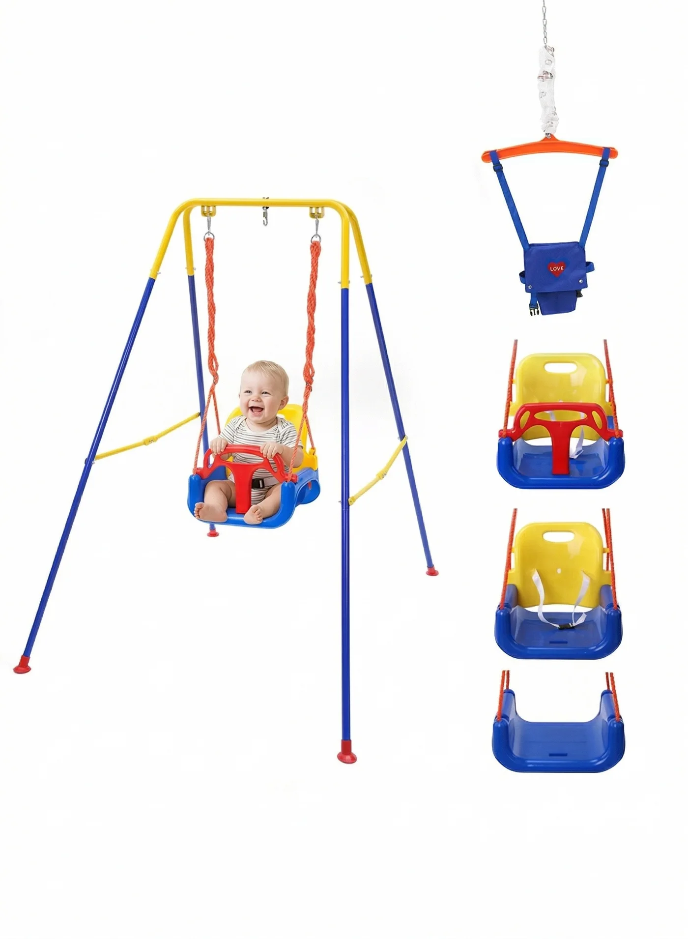 XiuWoo 3-in-1 Baby Swing Set and Jumper with Foldable Metal Stand for Indoor and Outdoor Play (Toddler) w87ti