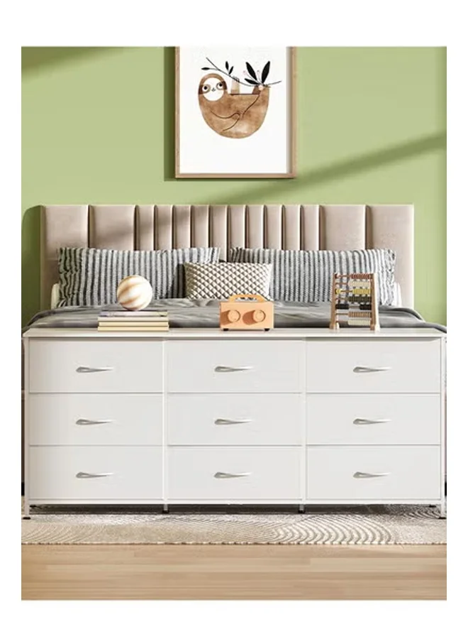 Keke 9-Drawer Bedroom Storage Dresser Unit Premium Fabric Finish (White, 160 cm) dxmmr