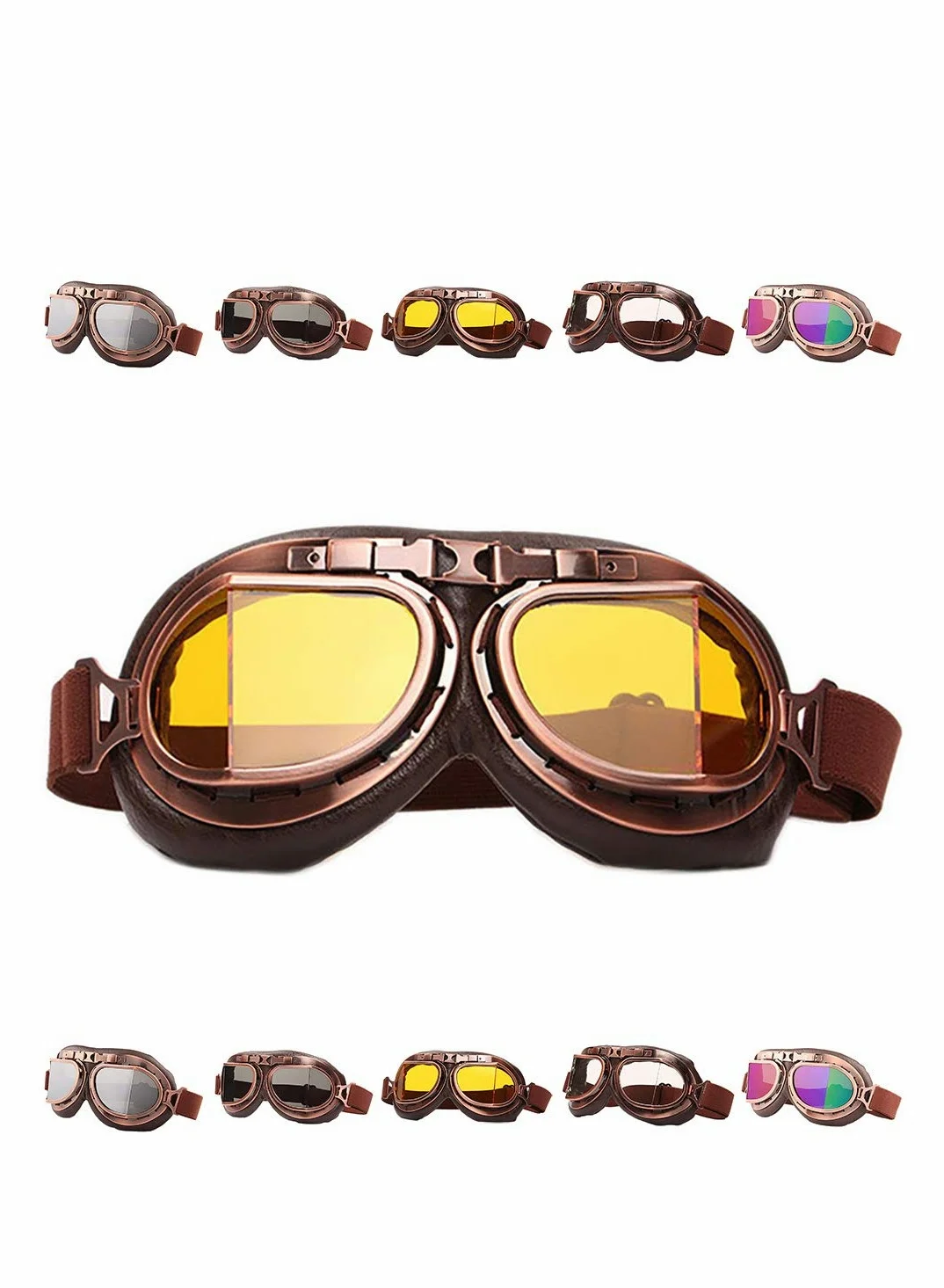 KASTWAVE Vintage Pilot Motorcycle Goggles, Premium Anti-Scratch Cruiser Riding Eyewear for Half Helmet (One Size) cljtf
