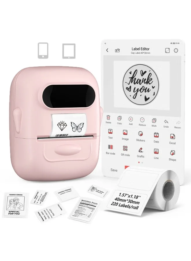 Marklife Portable Bluetooth Thermal Label Maker Machine for Home and Office Organization (Pink, 1 Roll Included) yz6wh