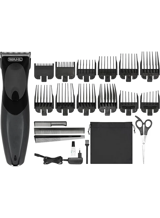 Professional Rechargeable Hair and Beard Clipper Set with 12 Comb Attachments (Black, 1 Piece) 4tl53
