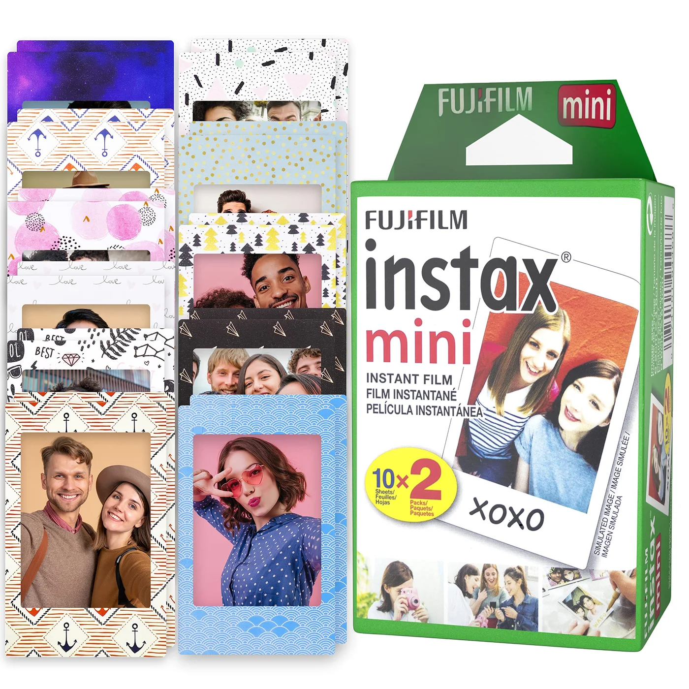 Instant Camera Film Twin Pack (20 Sheets) with Colorful Sticker Frames for Mini Instant Cameras 4a2oz