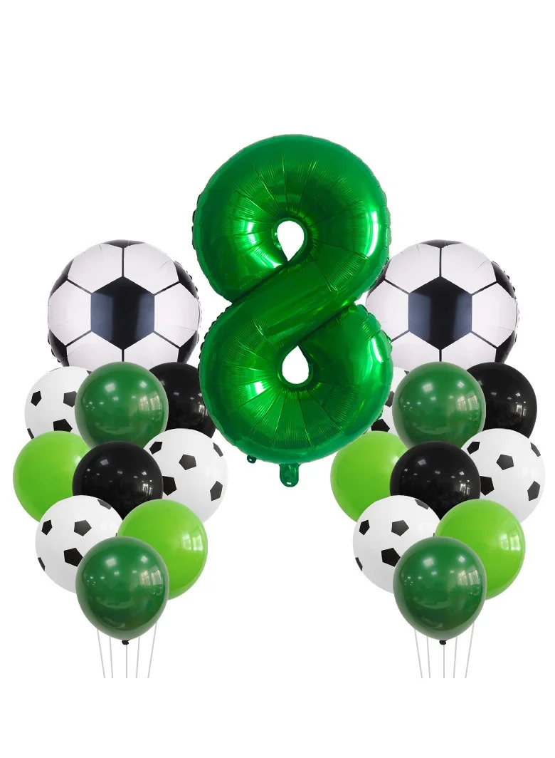 MIXDE Soccer Theme Birthday Party Decoration Set (Green Number 5 Foil Balloon, Black Star Balloons, 32 Inch) 4ydij