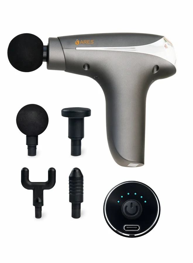 ARES Handheld Muscle Massage Gun with 6 Speed Levels and 4 Interchangeable Heads (2000 mAh, 3800 RPM) zgwnn