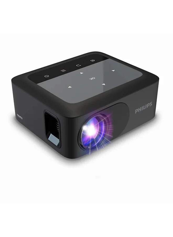 Professional Mini Video Projector, True HD 720p Portable Multimedia Player with Dual Band Wi-Fi Screen Mirroring (Black, 65-inch Display) gux3k