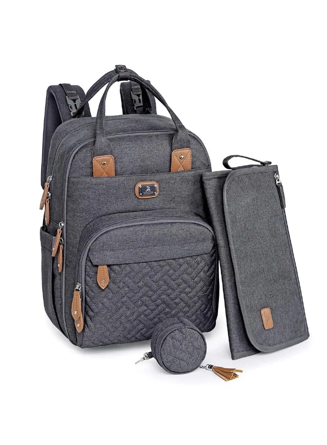 RUVALINO Multifunction Baby Changing Bag Backpack with Portable Mat and Stroller Straps (Large, Grey) ooer8