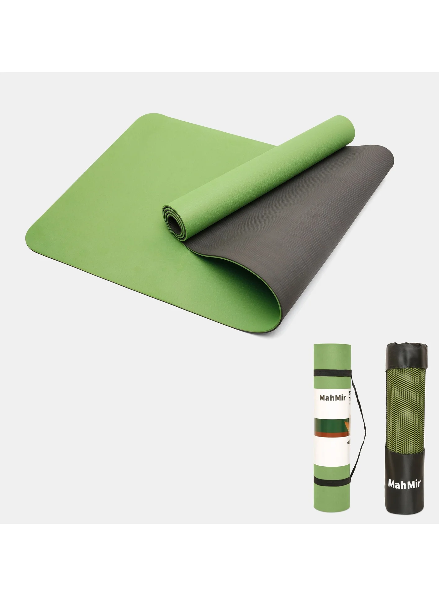 MahMir Non-Slip Yoga Mat Professional Fitness Exercise Mat with Carrying Bag (Green and Black, 183cm x 61cm x 6mm) 4uzxx