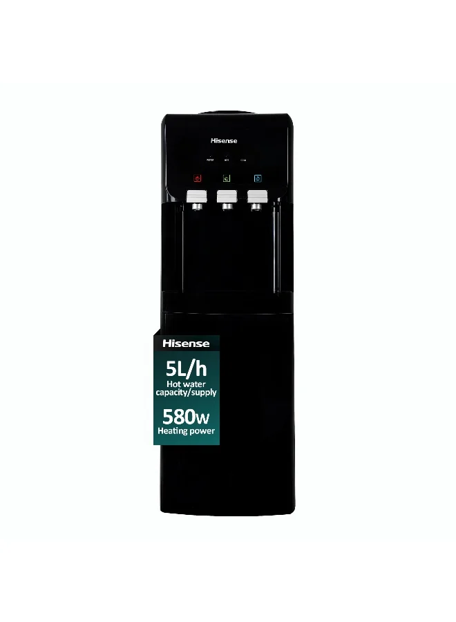 Premium Top Load Water Dispenser with 3 Taps Hot Cold and Room Temperature (Black, 12L Storage Cabinet) 800da