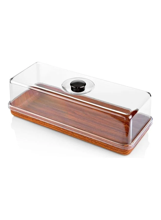 Evelin Bread and Cake Serving Tray with Lid (Brown/Clear, 16x39x13cm) lv74c
