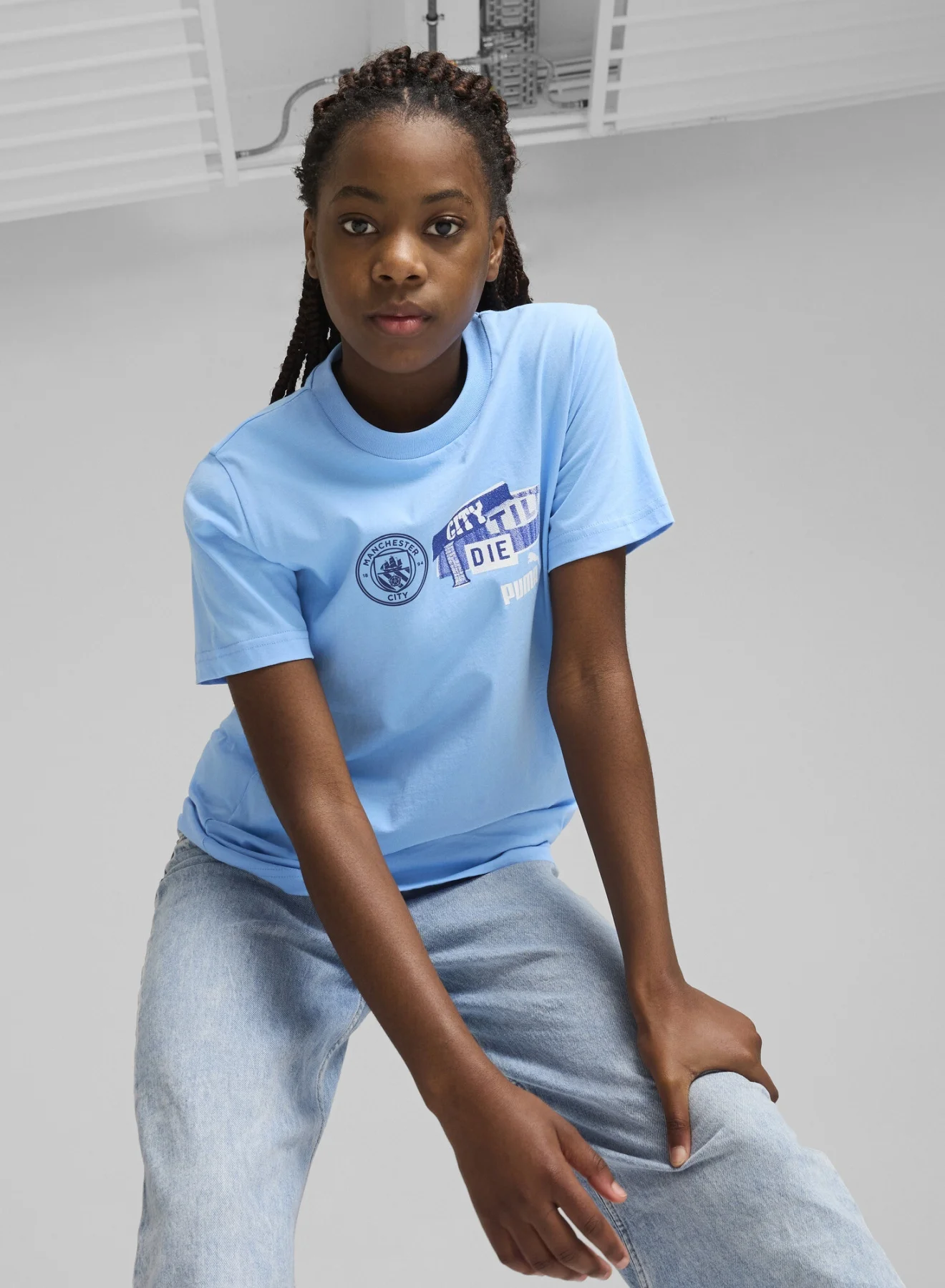 Sport Football Club Graphic T-shirt Premium Cotton Crew Neck Short Sleeve (Blue, Kids) riscc