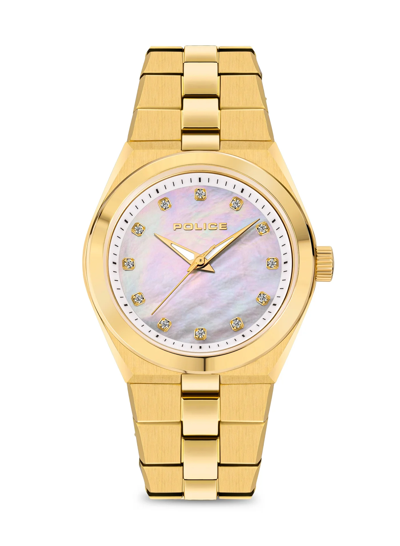 POLICE Vogue Analog Quartz Watch Mother-of-Pearl Dial Gold Plated Stainless Steel Bracelet for Women 01n3r
