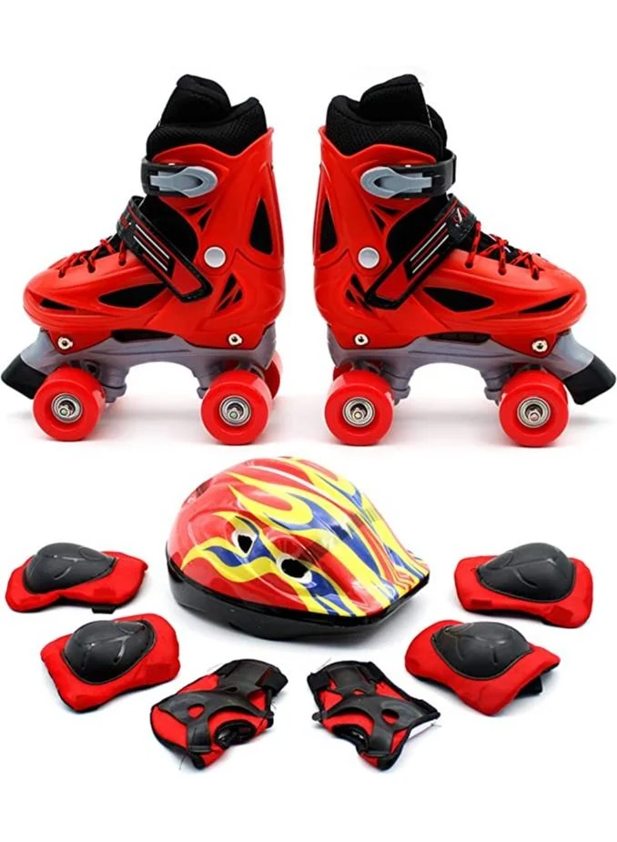 EASY FUTURE Adjustable Roller Skates for Kids Double Row 4-Wheel Skates with Full Protective Gear Set (Red, Adjustable Size) pvza4