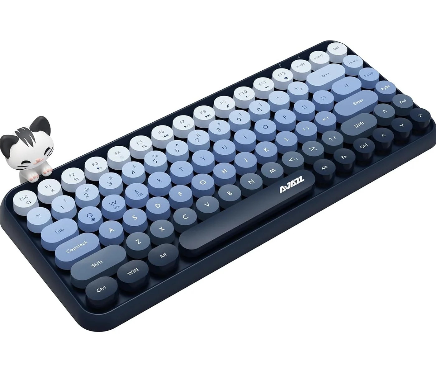 A-jazz Wireless Bluetooth Keyboard Retro Typewriter Style with Gradient Round Keycaps and Magnetic Cat Decor (Blue, 84 Keys) 6xz7h