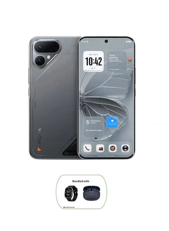 TECNO POVA Curve 2 5G Smartphone Bundle with Wireless Earbuds and Smartwatch (12GB RAM, 256GB Storage, Storm Titanium) zw5p0