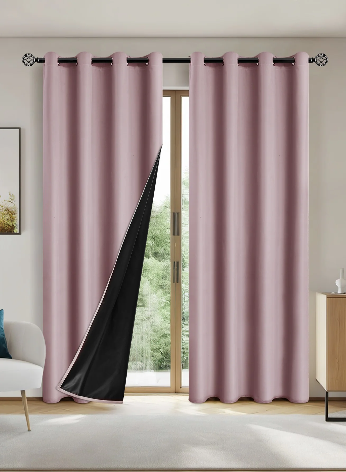 DUNISO Blackout Curtains Thermal Insulated Room Darkening Drapes with Grommets for Bedroom and Living Room (Pink, 132x241cm, 2 Panels) mqnio