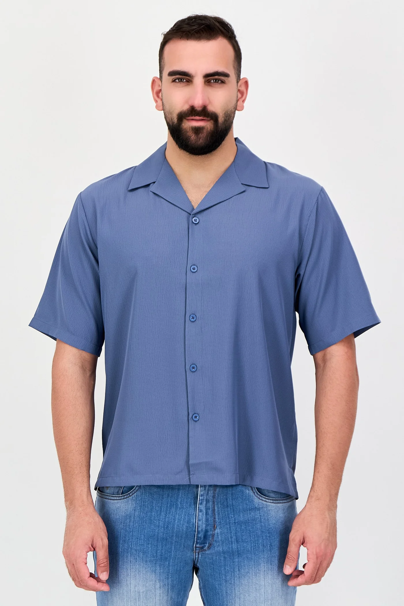 Aeropostale Men Regular Fit Textured Short Sleeve Casual Shirt (Slate Blue, Medium) 4nkw3