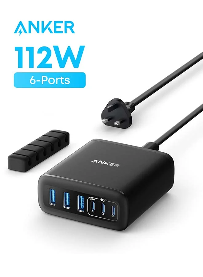 Premium 6-Port USB C Charging Station 112W High-Speed Desktop Power Hub for Laptops Tablets and Smartphones (Black) kz6ef