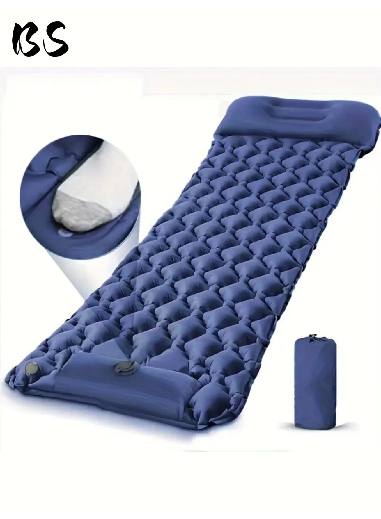 BS Inflatable Camping Sleeping Mat with Built-in Foot Pump and Pillow (Ultralight Nylon, Single Size) mcexp
