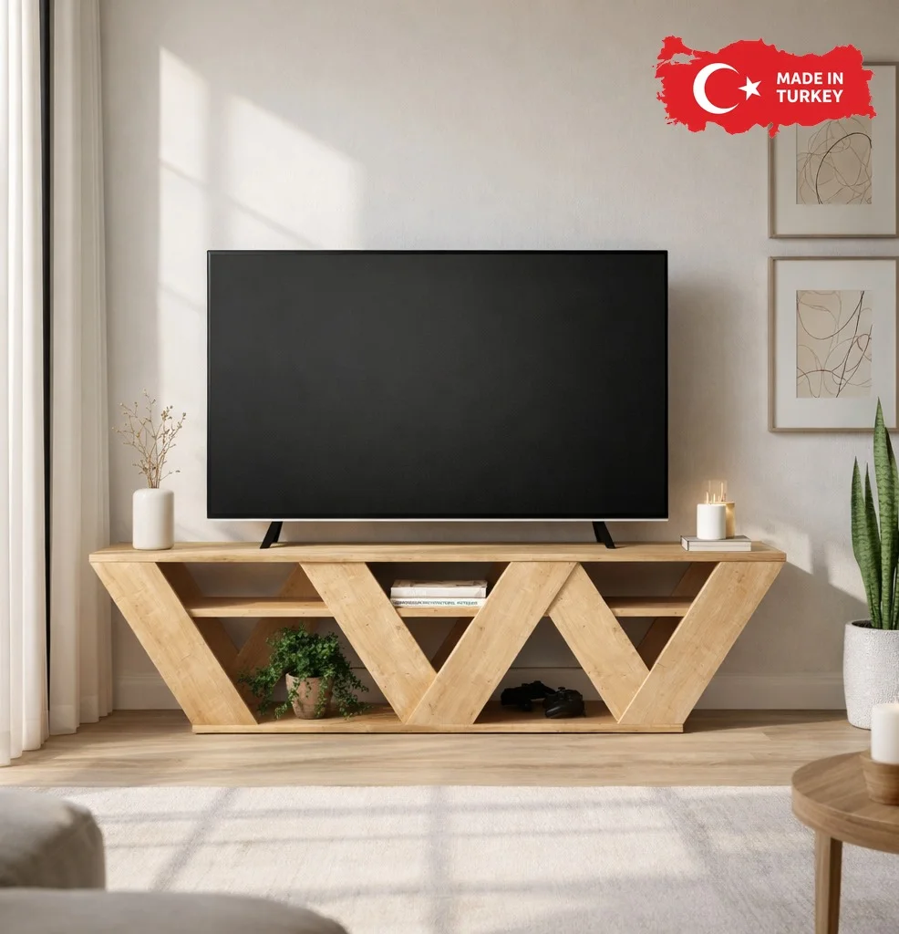 Mourah Home Modern TV Stand Media Console with 2-Tier Storage Shelf for Living Room (Oak, 158x30x40 cm) jujed