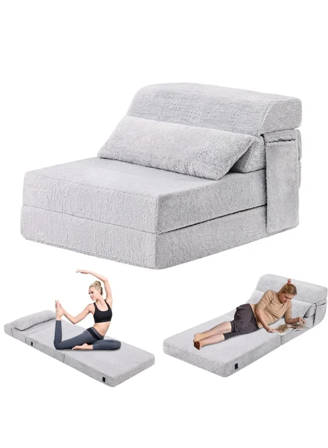 YSOAE Portable Folding Sofa Bed Premium Polyester Floor Lounger with Back Support (Light Grey) 0u0i8