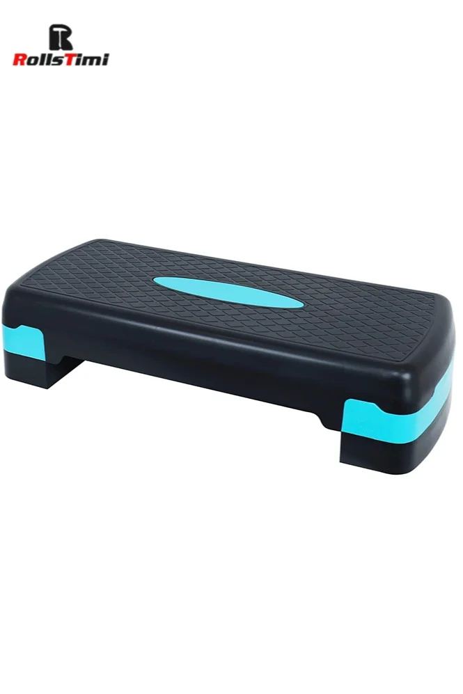 RollsTimi Height Adjustable Aerobic Stepper (2 Levels, 68 x 28 cm) Compact Fitness Exercise Board for Home Workout (Black Blue) 5cojs