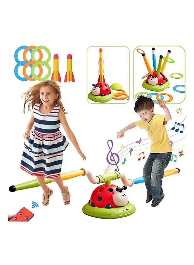 Arabest 3-in-1 Musical Jump and Rocket Launcher Activity Set with Ring Toss Game for Outdoor Play (Multicolor, 1 Set) fmr2i