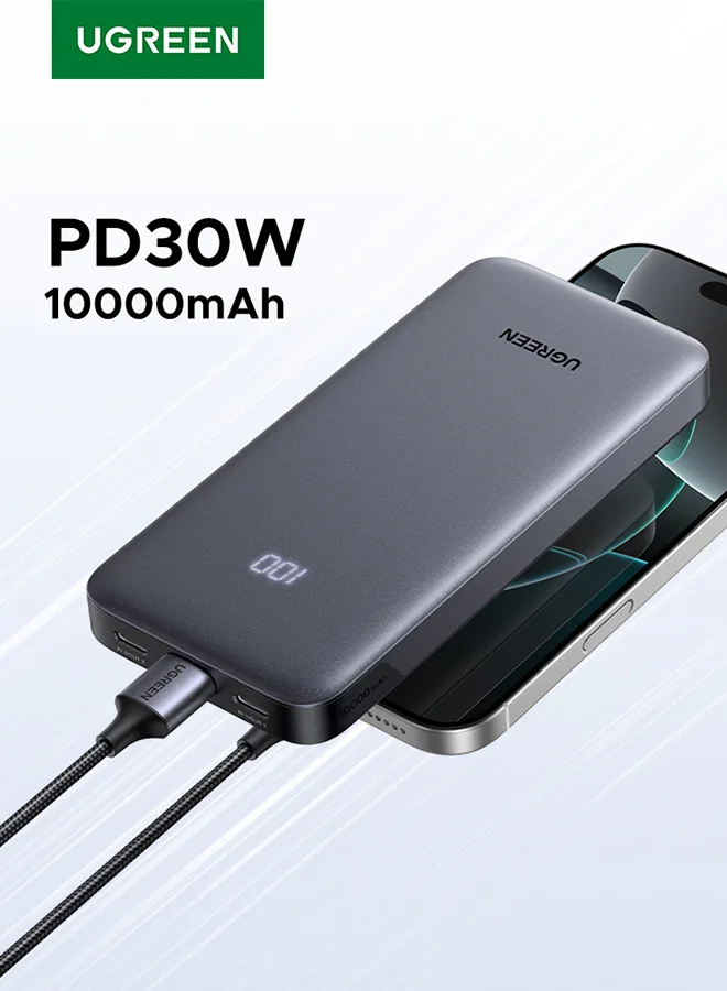 Ugreen Portable Power Bank 10000mAh 30W Fast Charging External Battery Pack with LED Display (2 Type-C and 1 USB-A Ports) y8jt4