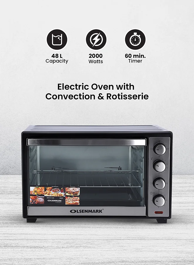 Olsenmark Electric Oven with Convection and Rotisserie 48 L 2000 W (Black, 48 L) ubw4w