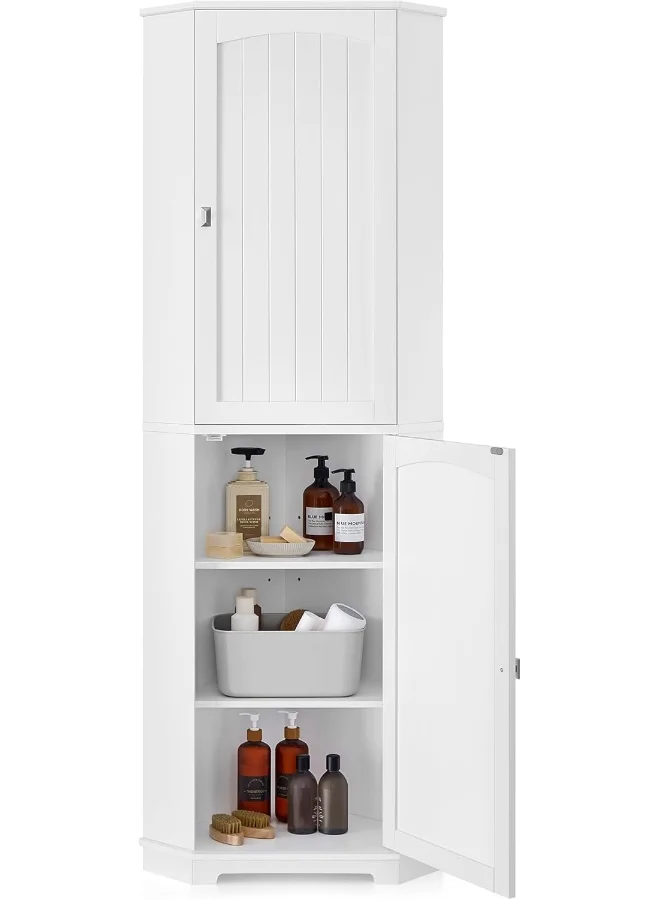 VASAGLE Tall Corner Cabinet Bathroom Storage Organizer with 4 Adjustable Shelves Modern Farmhouse Style (White) q67zk
