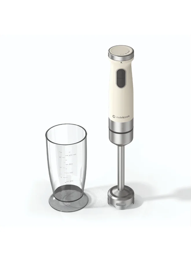 Essentials Hand Blender 1200W High-Power Immersion Mixer with Stainless Steel Shaft and 600mL Beaker (Beige) z0nu7