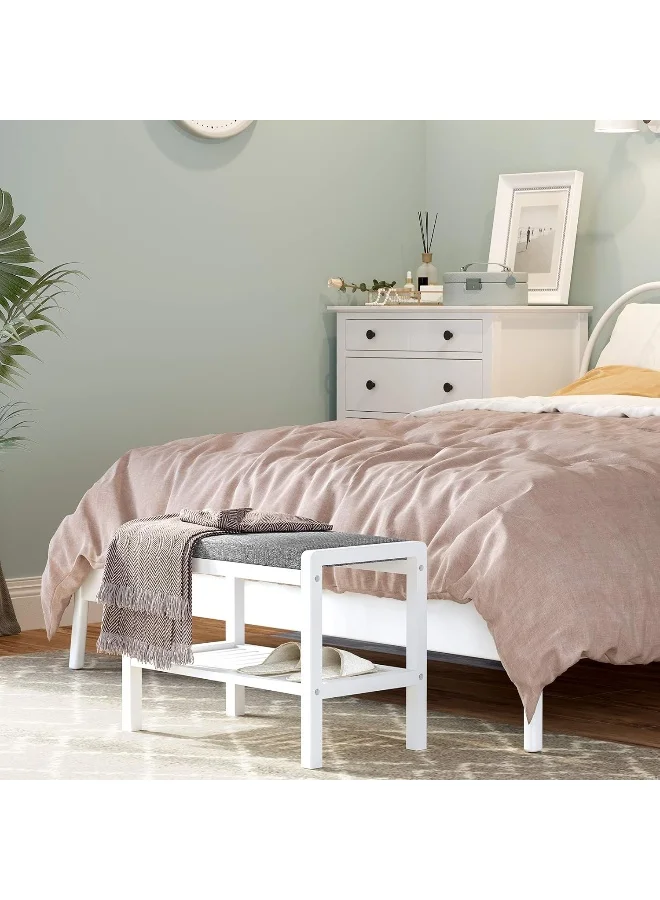 Premium Shoe Rack Bench with Upholstered Padded Seat and Storage Shelf (Gray and White, 60x43x32 cm) pnzuy