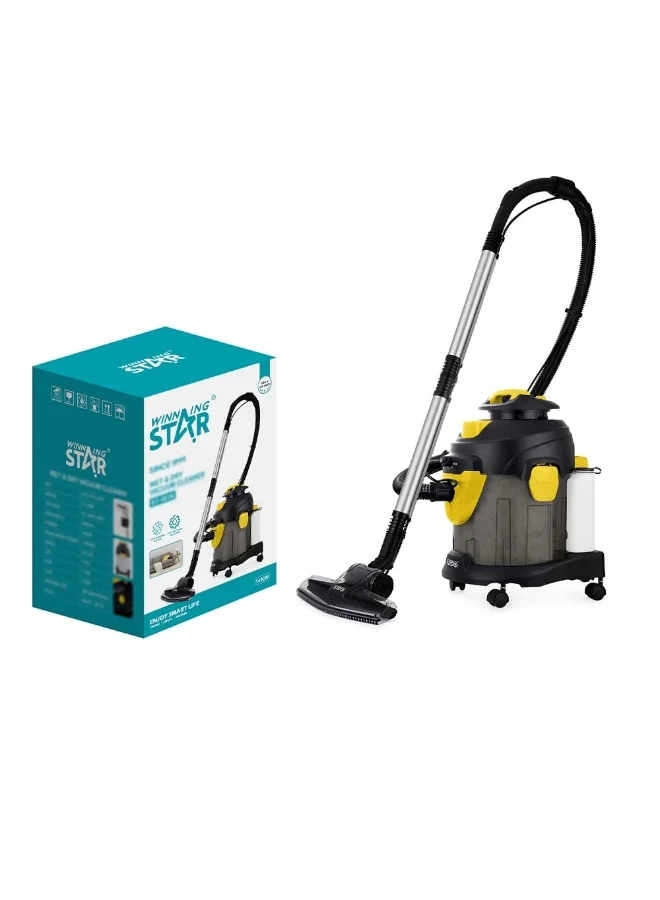 Winning Star 1400W Wet & Dry Vacuum Cleaner with 15L Stainless Steel Tank and HEPA-F10 Filter for Home and Commercial Use wc9t0