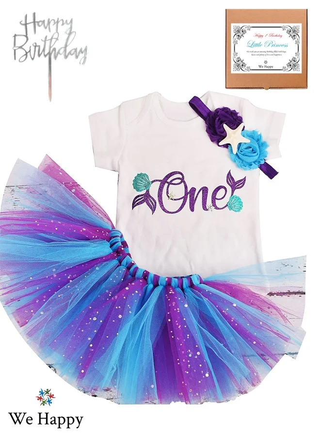 We Happy Baby Girl Mermaid Birthday Outfit Set (4-Piece Set, 12 Months) 9p4p8