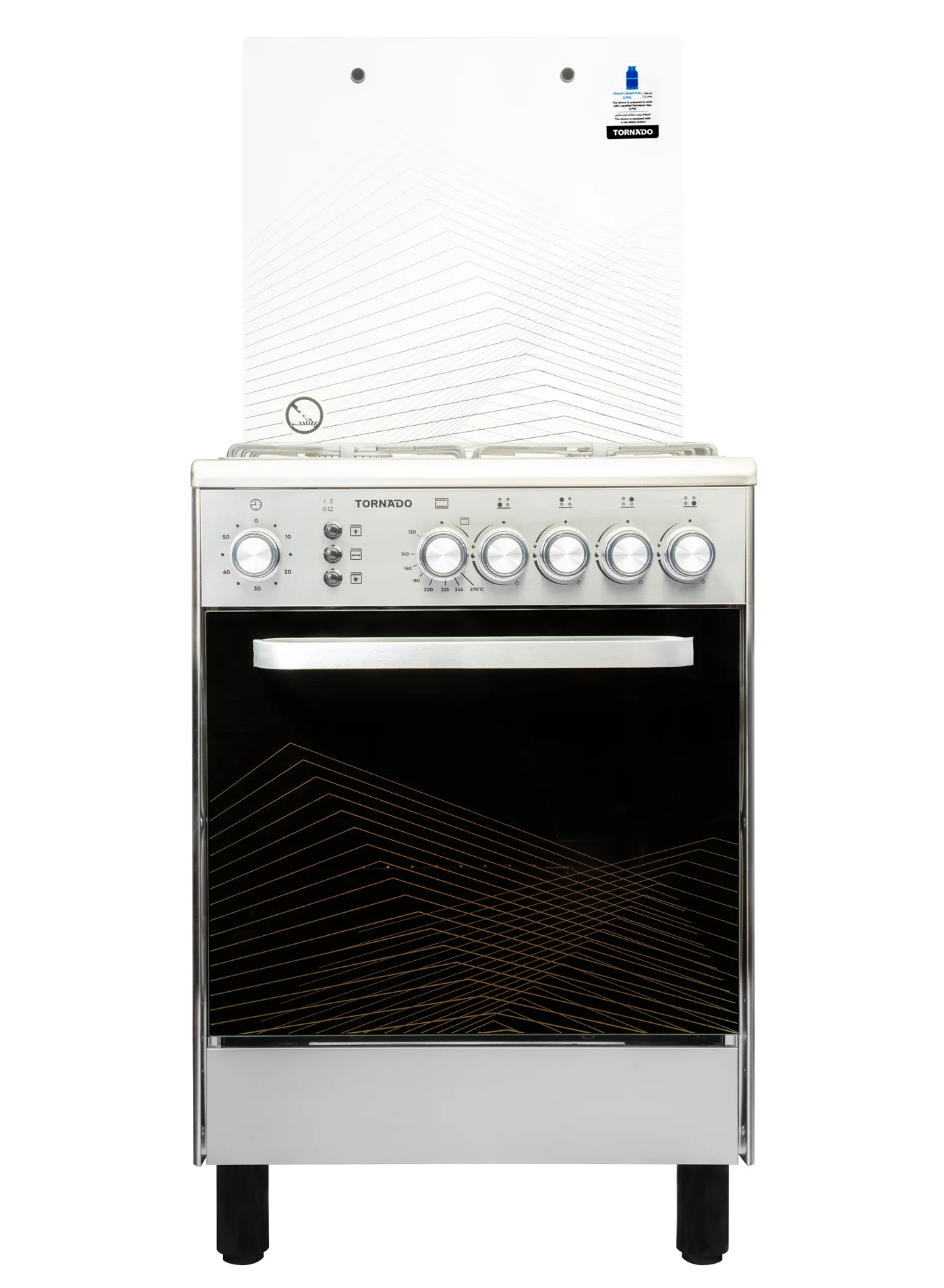 Tornado Freestanding Gas Cooker with 4 Burners and Cast Iron Pan Support (Stainless Steel, 60 x 60 cm) mrdg1