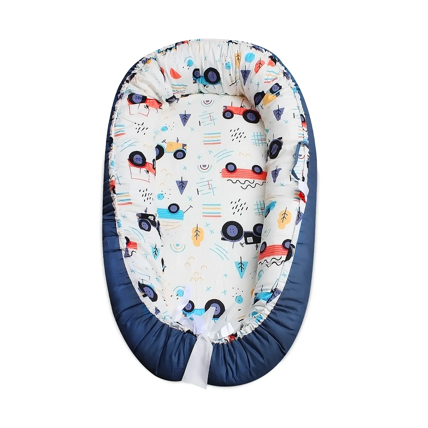 SONARIN Baby Nest Bed Lounger for Newborns and Infants (Breathable Cotton, Portable, Blue Car Pattern) q6xvz