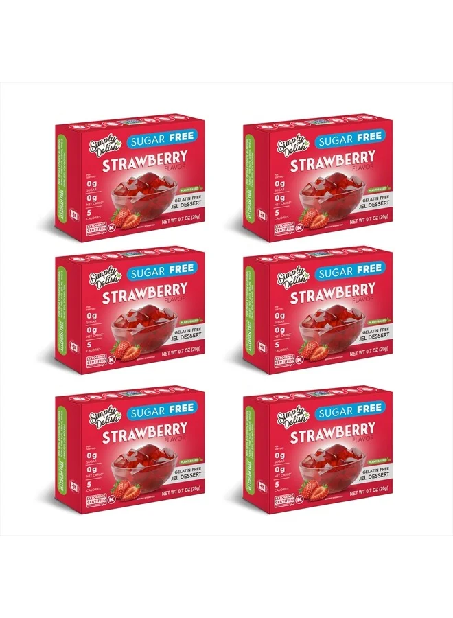 Simply Delish Plant Based Strawberry Jel Dessert Mix (6 Pack, 120g) Sugar-Free Vegan Snack qoqkh