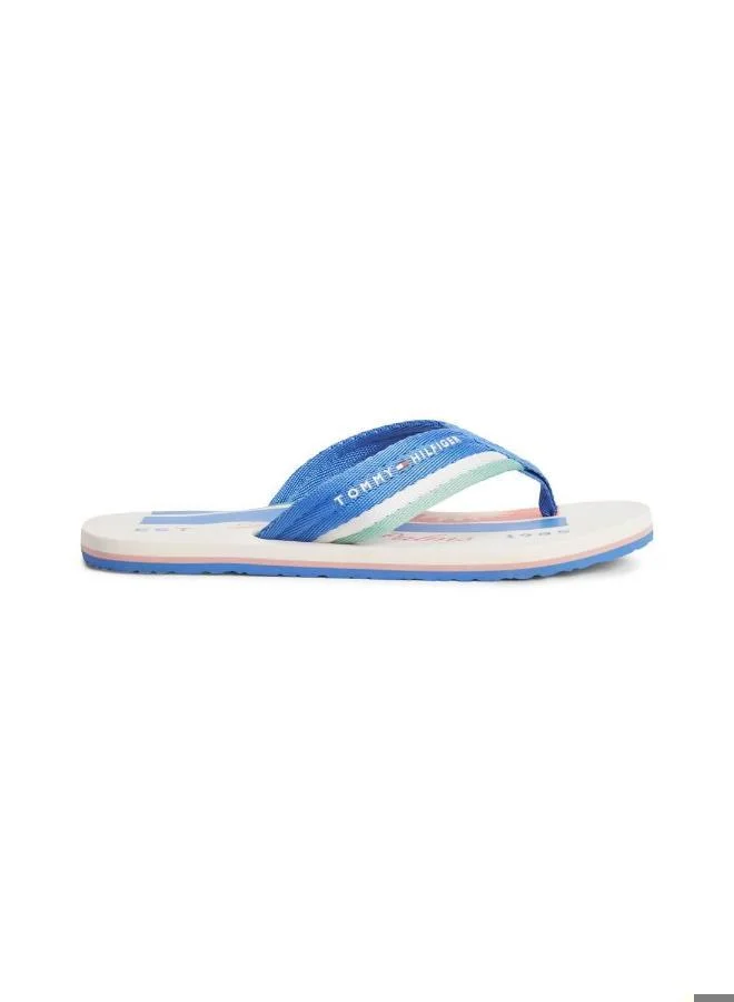Premium Stripe Webbing Strap Flip-Flops Lightweight Casual Summer Sandals (Blue/White, 42 EU) waec8