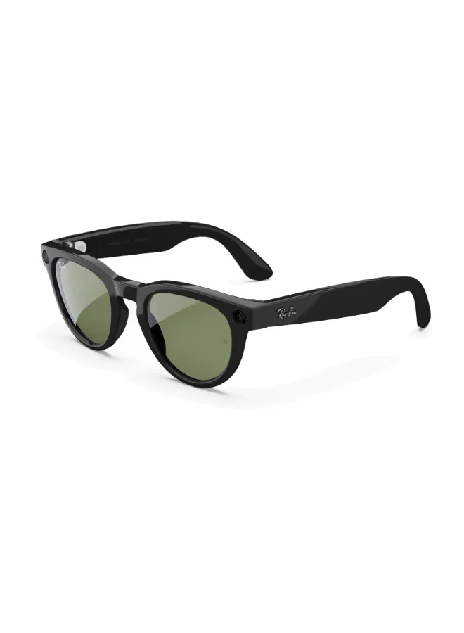 Premium Smart Sunglasses with Integrated Audio and Camera System (Shiny Black Frame, Green Lens, Standard Fit) 2h5ck