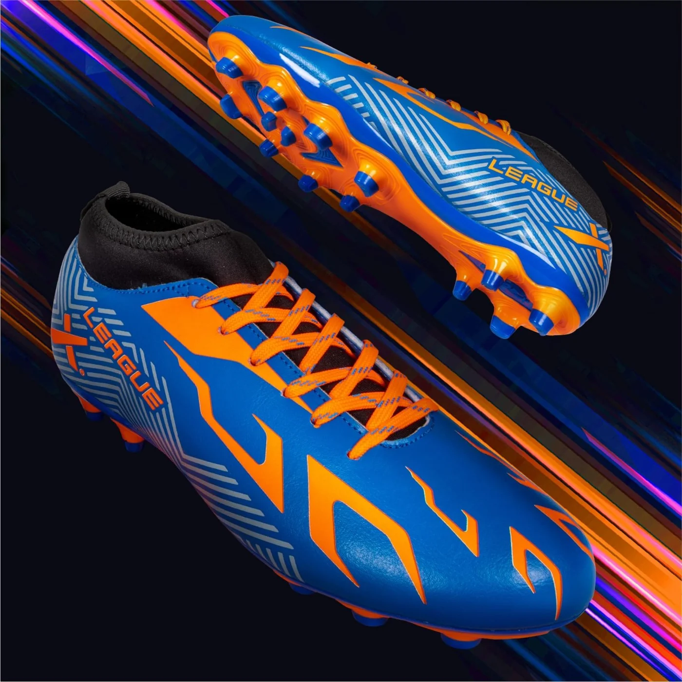 Vector X League Football Soccer Shoes Professional Performance Cleats (Blue-Orange, 42) aohm0